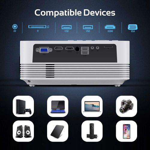  Native 1080P WiFi Bluetooth Projector, DBPOWER 8000L Full HD Outdoor Movie Projector Support iOS/Android Sync Screen&Zoom, Home Theater Video Projector Compatible w/PC/DVD/TV/Carry