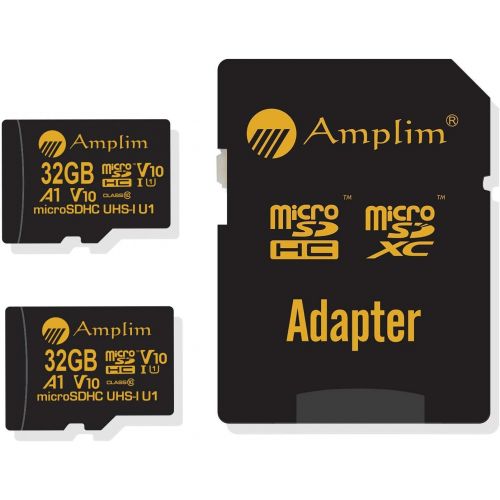  Amplim 32GB Micro SD Card, 2 Pack MicroSD Memory Plus Adapter, MicroSDHC Class 10 UHS-I U1 V10 TF Extreme High Speed Nintendo-Switch, GoPro Hero, Raspberry Pi, Phone Galaxy, Camera