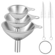 Stainless Steel Funnel, Pack of 3 Mini Funnel Kitchen with Handle and Cleaning Brush, Stackable Small Funnel, Stainless Steel Jam Funnel for Transferring Jam, Cooking Oils, Liquids, Powder