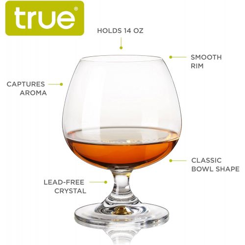  [아마존베스트]True Snifter Crystal, Set of 4 Brandy Bowls, Cognac Balloon Glass for Bourbon, Whiskey, Scotch, 14 oz