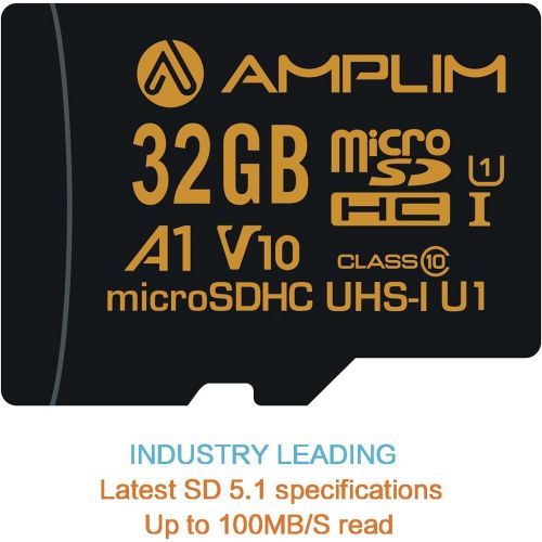  Amplim 32GB Micro SD Card, 2 Pack MicroSD Memory Plus Adapter, MicroSDHC Class 10 UHS-I U1 V10 TF Extreme High Speed Nintendo-Switch, GoPro Hero, Raspberry Pi, Phone Galaxy, Camera