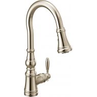 Moen Weymouth Polished Nickel Shepherd's Hook Pulldown Kitchen Faucet Featuring Metal Wand with Power Boost, S73004NL