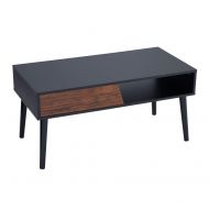 Household Essentials 8106-1 Retro Coffee Table with Shelves and Doors | for Living Room | 40 in W x 20 in D x 18.5 in H | Black and Hickory