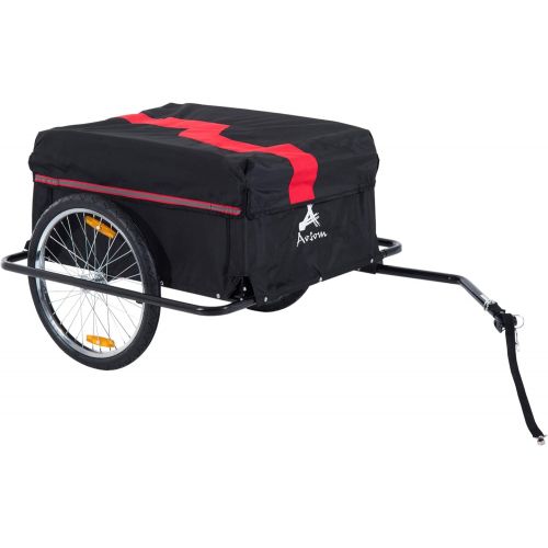  Aosom Elite Two-Wheel Bicycle Large Cargo Wagon Trailer with Oxford Fabric, Folding Storage, & Removable Cover, Red