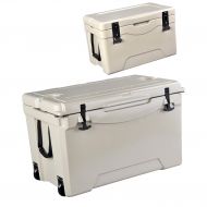 ZOORE Set of 2 Premium Wheeled Cooler, 75qt + 28qt Ultimate Ice Chest Extreme Cold Cooler for Outdoor Golf, Camping, Picnic, Sea Fishing - with Hard Shell, Lid and Liner Khaki