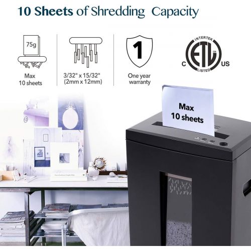 WOLVERINE 10-Sheet Super Micro Cut High Security Level P-5 Heavy Duty Paper/CD/Card Ultra Quiet Shredder for Home Office by 40 Mins Running Time and 6 Gallons Pullout Waste Bin SD9