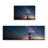BMALL Kitchen Rug Mat Set of 2 Piece Galaxy Starry Sky with Lighthouse Night Scenic View Inside Outside Entrance Rugs Runner Rug Home Decor 15.7x23.6in+15.7x47.2in