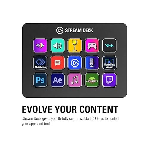  Elgato Stream Deck MK.2 ? Studio Controller, 15 macro keys, trigger actions in apps and software like OBS, Twitch, ?YouTube and more, works with Mac and PC