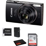 Canon PowerShot ELPH 360 HS Digital Point and Shoot Camera (Black) Bundle with 32 GB Memory Card and More