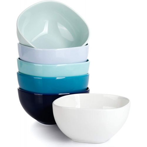  [아마존베스트]Sweese 110.003 Porcelain Square Bowl Set - 14 Ounce for Cereal, Soup and Fruit - Set of 6, Multicolor, Cool Assorted Colors
