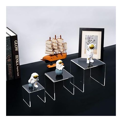  HIIMIEI Clear Acrylic Display Risers 2 Sets, 3-Tier Risers Stands Showcase for Amiibo Funko Pop Figures, Dessert, Jewelry-3