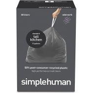 simplehuman 50% Post-Consumer Recycled Odorsorb Tall Kitchen Drawstring Trash Bags, 13 Gal, 80 Count