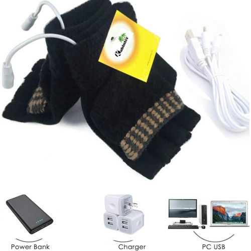  [아마존베스트]Kbinter Womens & Mens 2 Pack USB Heated Gloves Mitten Winter Hands Warm Laptop Gloves, Knitting Hands Full & Half Heated Fingerless Heating Warmer Washable Design (Black+Gray)