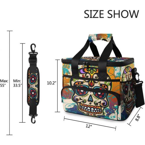  ALAZA Sugar Skull Mexico Dia De Los Muertos Large Cooler Bag Lunch Box Leakproof for Outdoor Travel Hiking Beach