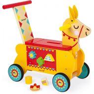 [아마존베스트]Janod Multi-Activities Wooden Llama Toddler Ride-On  Baby Sit-to-Stand Push Toy with Original Shape Sorter Accessories  Physical, Imaginative, and Developmental Play  Ages 12 Mo