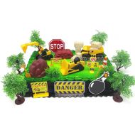 15 Piece CONSTRUCTION TRUCKS Themed Birthday Cake Topper Featuring Heavy Duty Equipment Vehicles and Decorative Themed Accessories