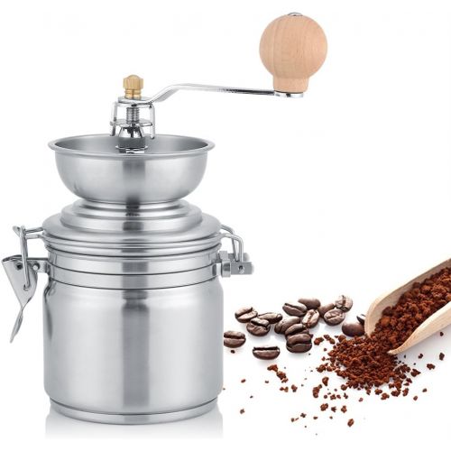  Fdit Kaffeemuehle Manuelle Gewuerz Nuts Schleifen Krautermuehle Edelstahl Maschinenstarke Einstellbare Handkurbel Werkzeug(Sliver)