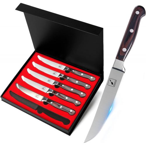 Steak Knives, imarku Steak Knives Set of 6, Premium German Stainless Steel Steak Knife Set, Super Sharp Serrated Steak Knife with Pakkawood Handles, Gift Box