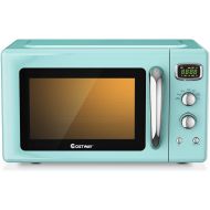 COSTWAY Retro Countertop Microwave Oven, 0.9Cu.ft, 900W Microwave Oven, with 5 Micro Power, Defrost & Auto Cooking Function, LED Display, Glass Turntable and Viewing Window, Child