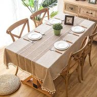 [아마존베스트]Joy Fabric Cotton Linen Tablecloths, Wrinkle Free Anti-Fading Table Cloth, Tassel Round Indoor & Outdoor Dining Table Cover (Brown, 55 Inch Round)