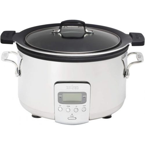  All-Clad SD700450 Programmable Oval-Shaped Slow Cooker with Black Ceramic Insert and Glass Lid, 6.5-Quart, Silver