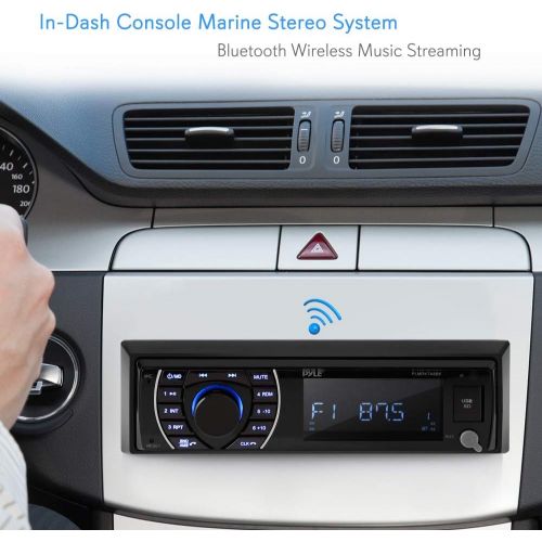  [아마존베스트]Pyle Marine Head Unit Receiver Speaker Kit - In-Dash LCD Digital Stereo Built-in Bluetooth & Microphone w/ AM FM Radio System 6.5’’ Waterproof Speakers (4) MP3/SD Readers & Remote Contr