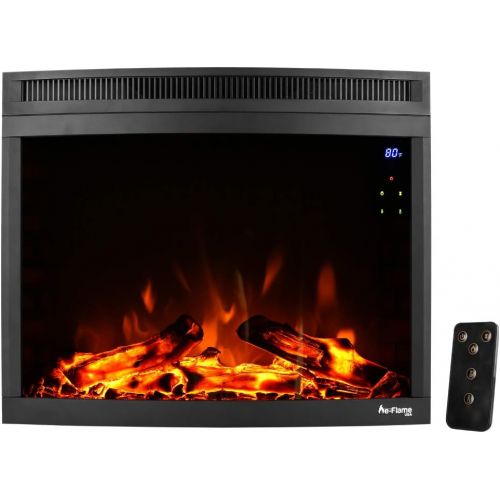  e-Flame USA Edmonton 28-inch Curved LED Electric Fireplace Stove Insert with Remote - 3-D Log and Fire Effect