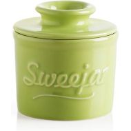 Sweejar Porcelain Butter Crock Keeper, French Butter Dish Keeps the Butter Fresh Soft & Spreadable, Serving Butter Easy for Bread Lovers Breakfast Kitchen Counter (Green)