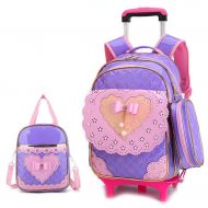 DFRgj School Bag Backpack Rolling Trolley Bag Waterproof Trolley Bag Cute Princess Style Rolling Backpack Childrens Hand Bag Outdoor Sports Travel (Color : Purple, Size : Two Round