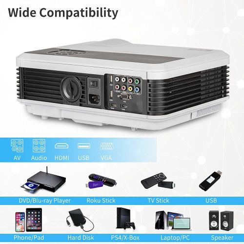  CAIWEI WiFi Bluetooth Full HD 1080P Projector, 6000LM Wireless Outdoor Movie Projector, 200 Display Support Digital Zoom Airplay Screen Mirroring Home Theater for iOS/Android/DVD/PS4/Fire