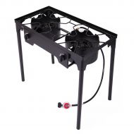 JAXPETY Double Burner Outdoor Stand Stove Cooker w/ Regulator Outdoor Camping Picnic Stove Stand BBQ Grill