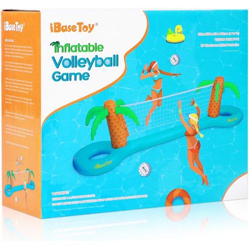  iBaseToy Inflatable Pool Volleyball Game Set - Pool Volleyball Set with Adjustable Net and 2 Balls for Swimming Pool Games, Pool Float Set Pool Volleyball Toy for Adults and Kids (