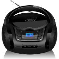 [아마존베스트]LONPOO CD Player Portable Boombox with FM Radio/USB/Bluetooth/AUX Input and Earphone Jack Output, Stereo Sound Speaker & Audio Player,Black