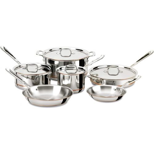  All-Clad 600822 SS Copper Core 5-Ply Bonded Dishwasher Safe Cookware Set, 10-Piece, Silver
