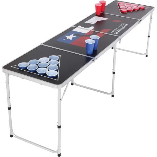  PEXMOR 8 FT Folding Beer Pong Table with Cup Holes & Safety Lock, Portable Beer Game Table Height Adjustable Lightweight with 24 Cups & Ping-Pongs,Upgraded Stability Pong Game Tabl