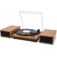 LP&No.1 Bluetooth Vinyl Record Player with External Speakers, 3-Speed Belt-Drive Turntable for Vinyl Albums with Auto Off and Bluetooth Input