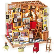 Rolife Dollhouse DIY Miniature Room Set-Woodcraft Construction Kit-Wooden Model Building Set-Mini Library Play Set-Christmas Birthday Gifts for Boys Girls Women Friends (Sams Study