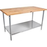 John Boos Maple Wood Counter Top Cutting Board Work Table Island with Adjustable Lower Shelf, 60 x 30 x 1.5 Inch, Galvanized Steel