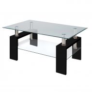 Fab Glass and Mirror Modern Glass Coffee Table, Black