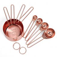 Gano Zen Rose Gold Stainless Steel Measuring Cups and Spoons - Set of 8 Engraved Measurements - Pouring Spouts & Mirror Polished - for Baking