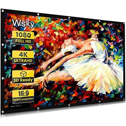  Wsky Projector Screen, 120 inch HD Foldable Portable Outdoor Projection Screen, Anti-Crease 16:9 Movie Screen for Video Projector Best Home Theater Movie Party Class (Black)