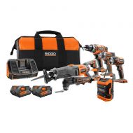 Ridgid 18-Volt Lithium-Ion Cordless 6-Tool Combo Kit with (2) Batteries, (1) 18-Volt Charger, and Contractors Bag