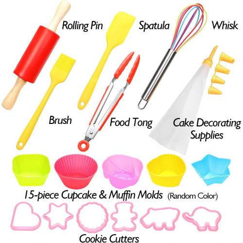  [아마존베스트]Shacoryze Kids Cooking and Baking Set 40 Pcs with Storage Case, Real Kitchen Utensils Kit for Toddlers Teens, Gift for Girls&Boys, Nonstick Rolling Pin Silicone Pastry Mat Cupcake