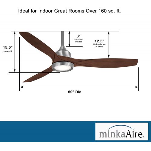  [아마존베스트]Minka-Aire F749L-BN Skyhawk 60 Inch LED Ceiling Fan with Carved Wood Blades, Integrated LED Light and DC Motor in Brushed Nickel Finish