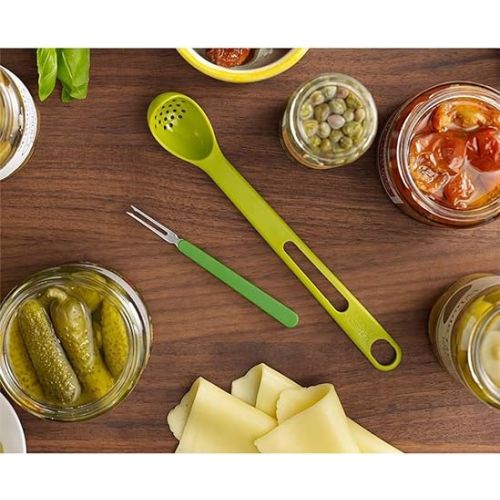조셉조셉 Joseph Joseph Scoop & Pick Jar Spoon and Fork Set, Plastic, Green