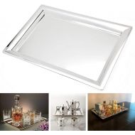 Leraze Elegant Mirrored Rectangular Silver Tray, Mirrored Tray for Whiskey Decanter, Candle Sticks, Vanity Set, Perfume Tray, and Serving