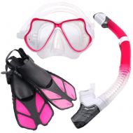 Cozia Snorkeling Set,Silicone Mask Dry Snorkel Set, Snorkeling Set Adult Dry Snorkel Mask, Snorkel, Fins,Pink,S