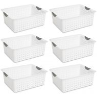 MRT SUPPLY Large Ultra Plastic Storage Organizer Baskets, White (6 Pack) with Ebook