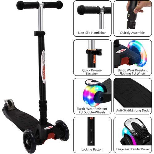  ChromeWheels Scooters for Kids, Deluxe Kick Scooter Foldable 4 Adjustable Height 132lbs Weight Limit 3 Wheel, Lean to Steer LED Light Up Wheels, Best Gifts for Girls Boys Age 3-12