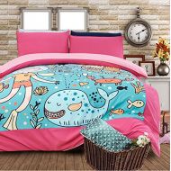 LELVA Mermaid Cartoon Bedding Sets, Kids Bedding Girls, Childrens Duvet Cover Set, Baby Bedding, Twin Full Queen Size (Twin)